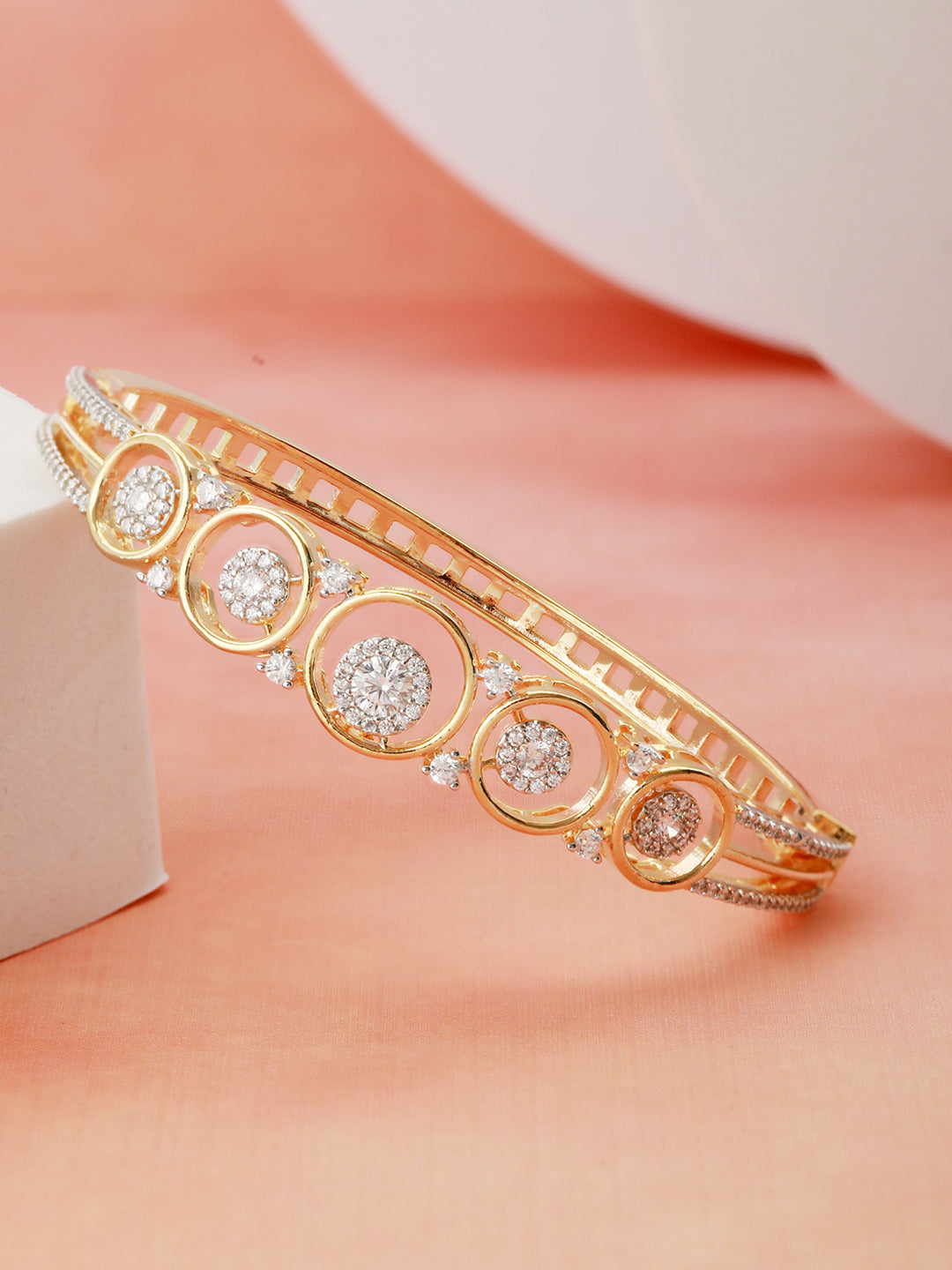 Gold Plated White Zircon Studded Minimal bangle Bracelet