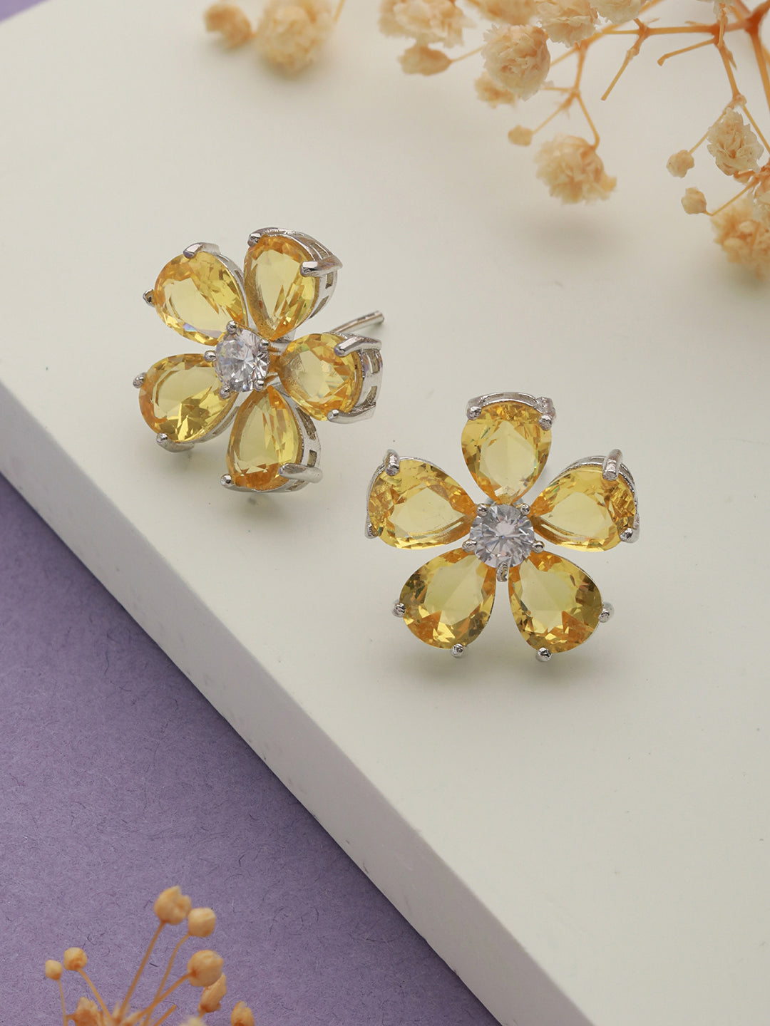 Yellow Zircon Floral Minimal Studds Earrings