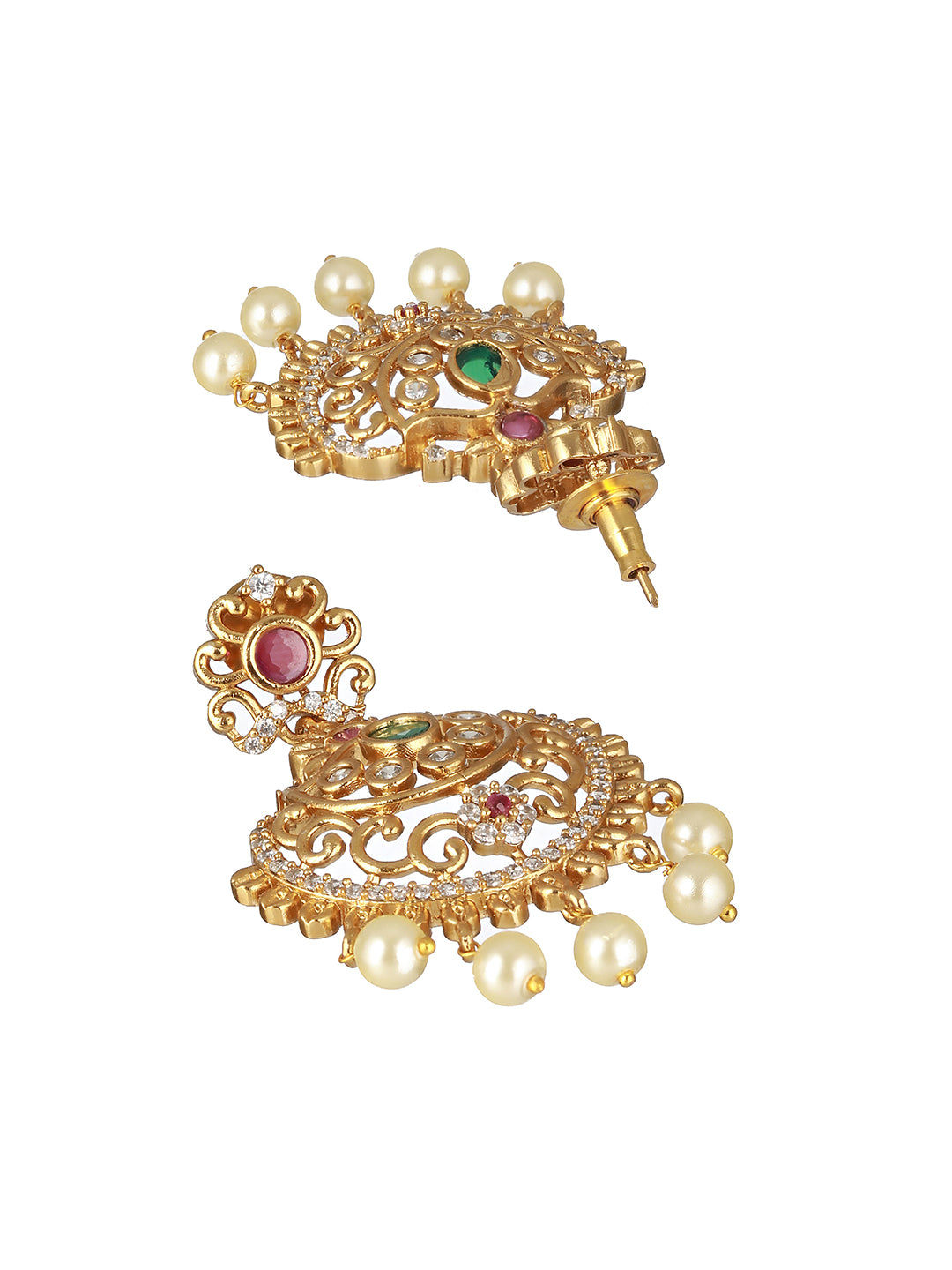 Gold Plated CZ Studded Floral Necklace Jewellery Set