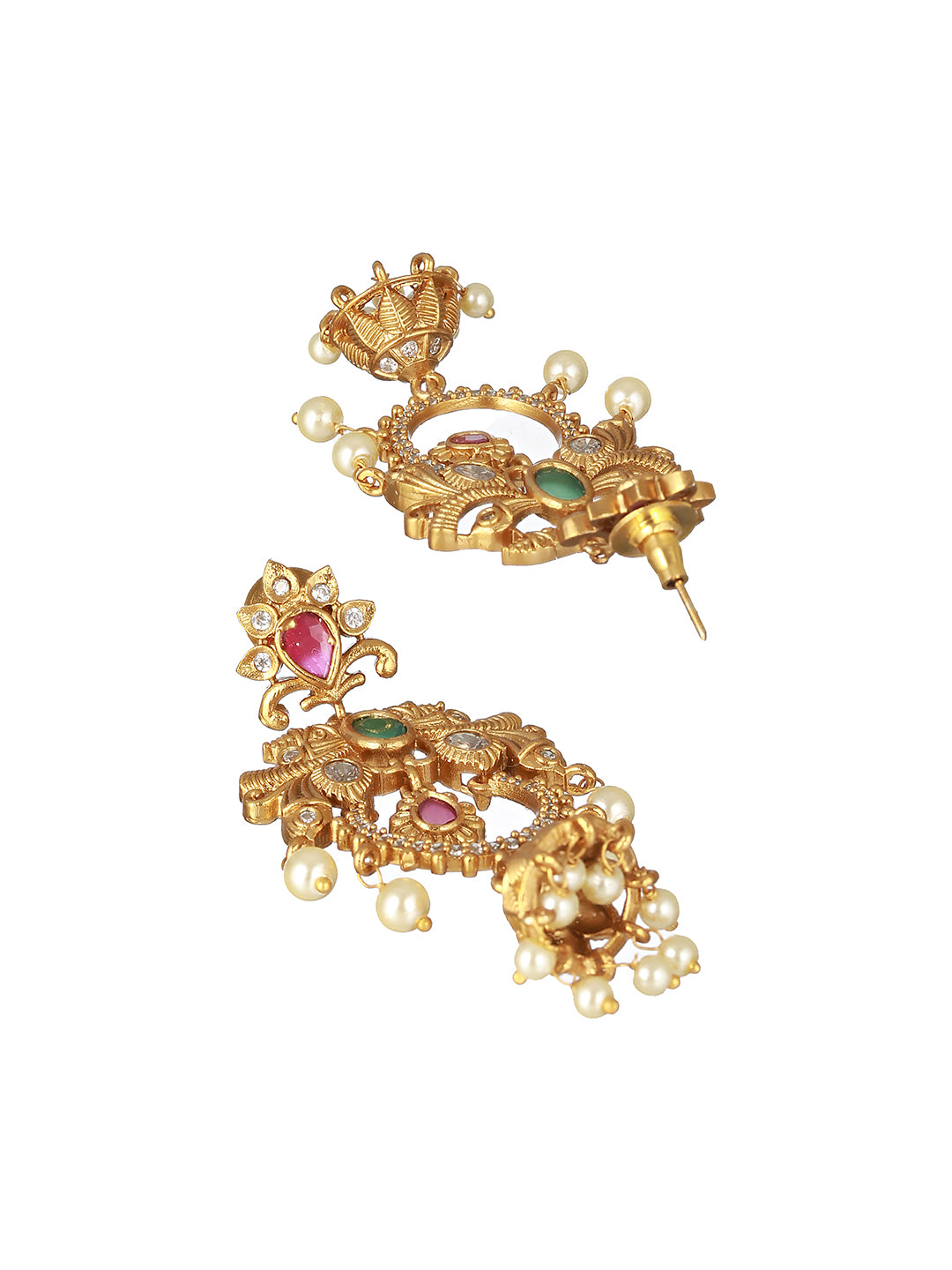 Gold Plated CZ Studded Floral Chandbali Earrings