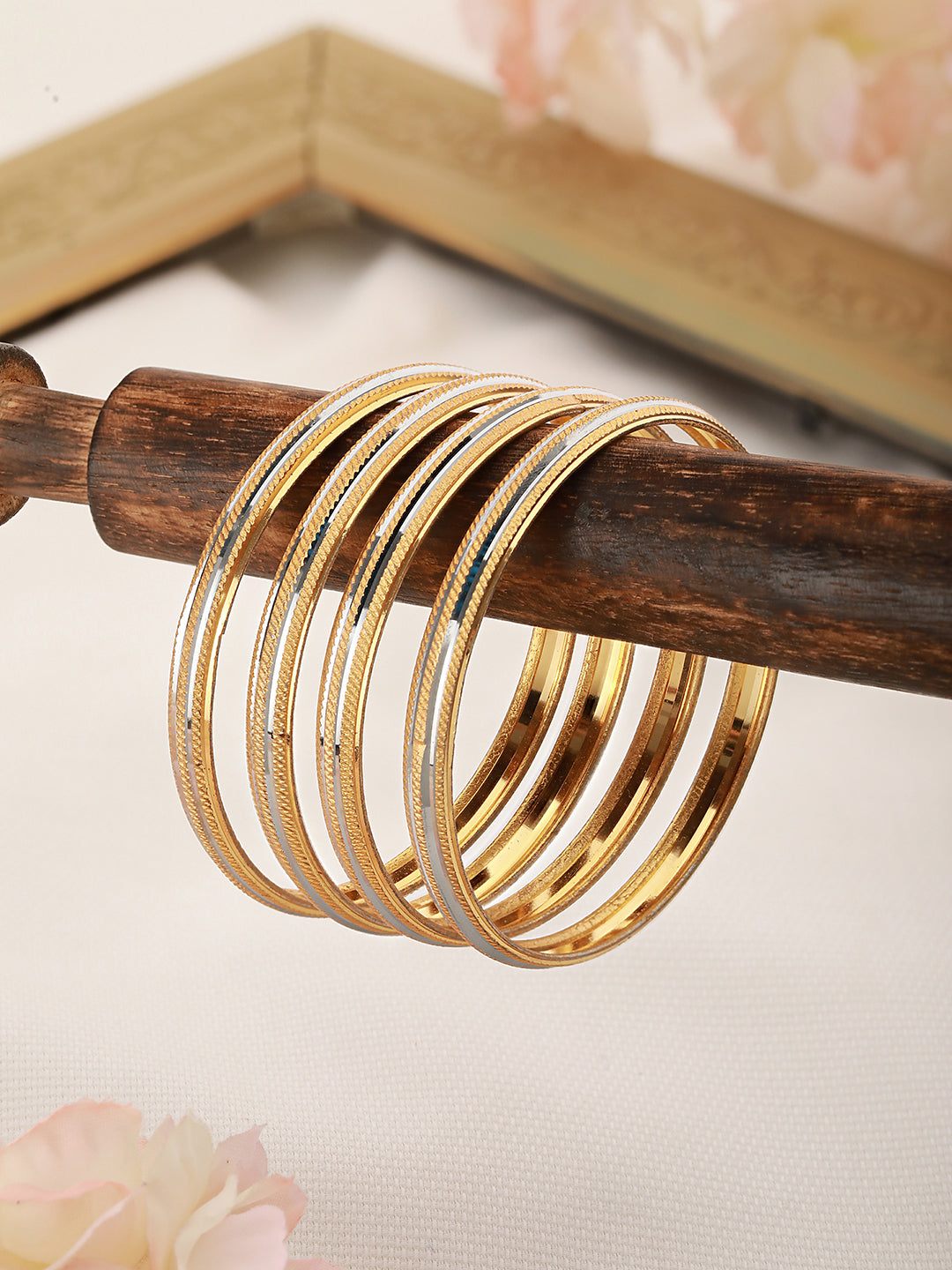 Set of 2 Gold Plated white AD Studded Handmade Designer Bangles