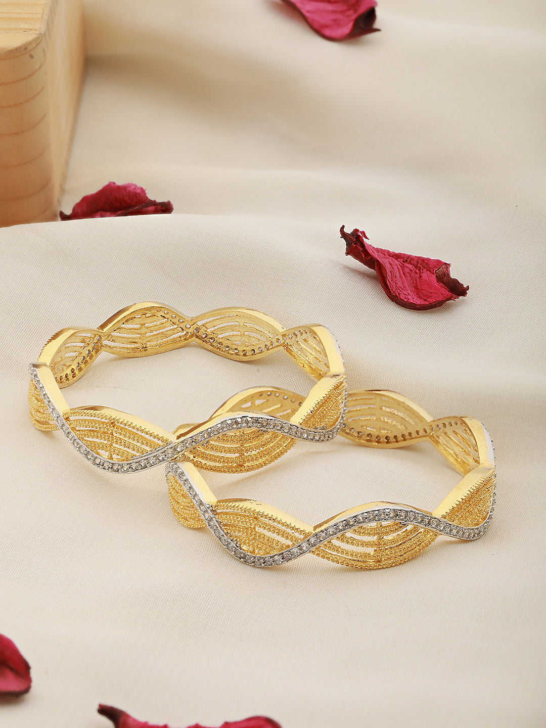 A Pair Of 2 Gold Dual  Toned AD Studded hand Crafted Bangles