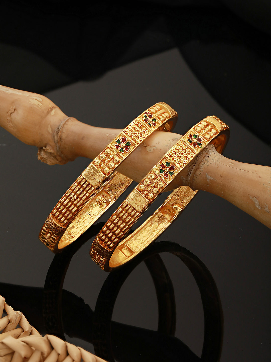 set Of 2 Gold Plated Multi colored Floral Designer Handcrafted Bangles