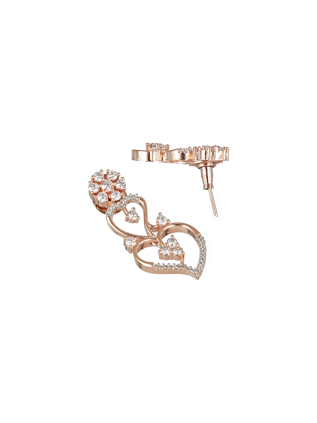 Rose Gold Toned CZ Studded Heart Shaped Minimal Jewellery Set