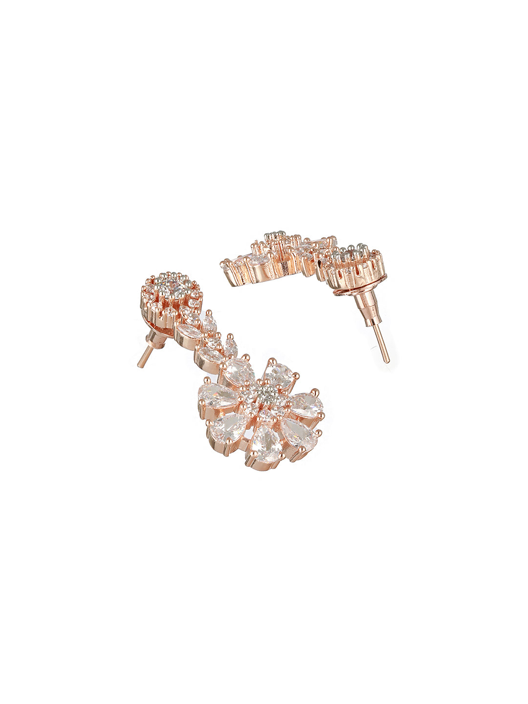 Silver Toned CZ Studded 2 line Floral Jewellery Set