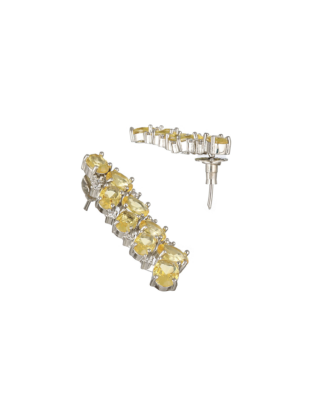 Silver Toned Yellow AD Studded Minimal  Designer Jewellery Set