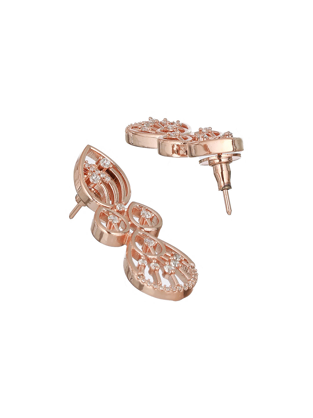 Rose Gold Toned Zircon Studded Minimal Necklace Jewellery Set