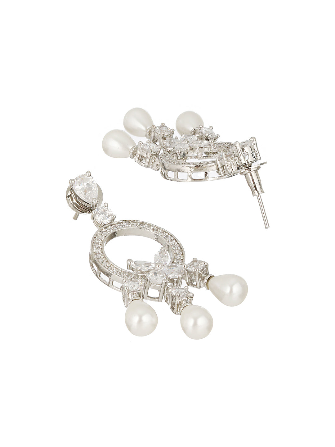 Silver Polish AD Studded Pearl Beaded Chandbali Earring