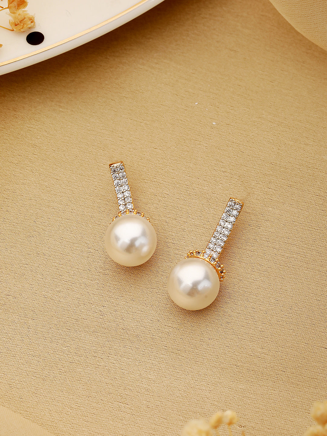 Gold Toned Pearl Minimal Officewear  Drop Earrings