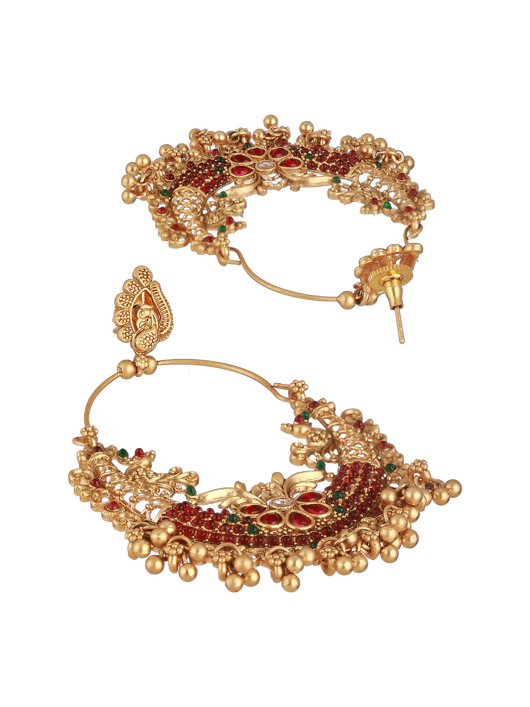 22k Gold Plated Multi Stone Studded & Beaded Temple Chandbali Earrings