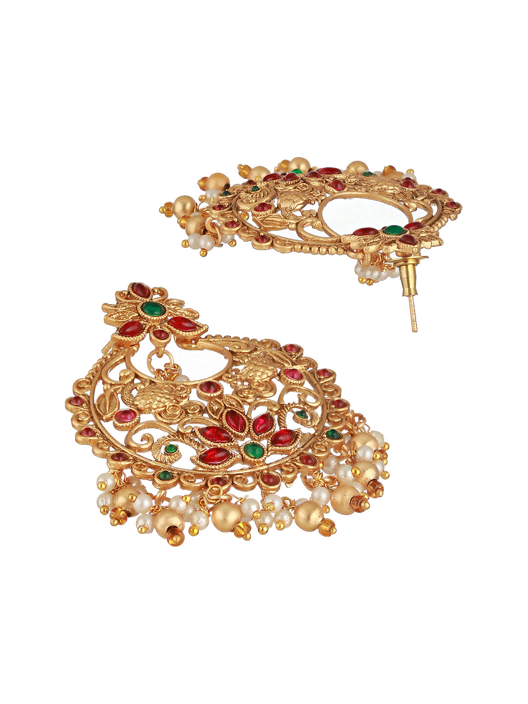 22k Gold Plated Red Kempo Temple Chandbali Earrings