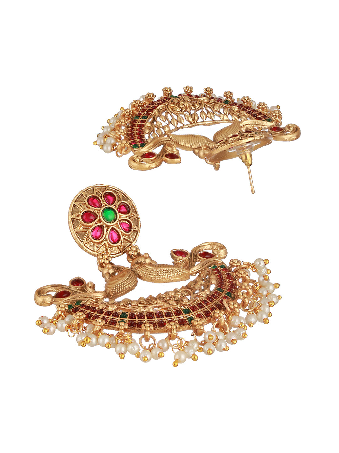 Gold Plated Crescent Shaped Peacock Chandbali Earrings