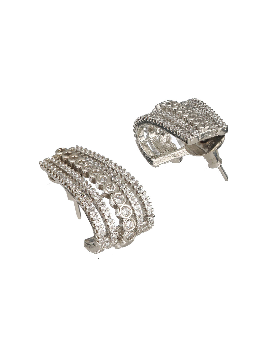 Silver Plated AD Studded Minimal Hoop Earrings