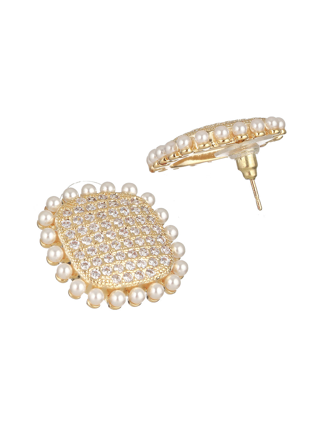 Gold Toned AD Studded Pearl Minimal Studds Earring