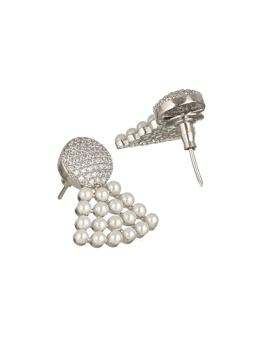 Silver Toned Pearl & AD Studded Designer Studds Earrings