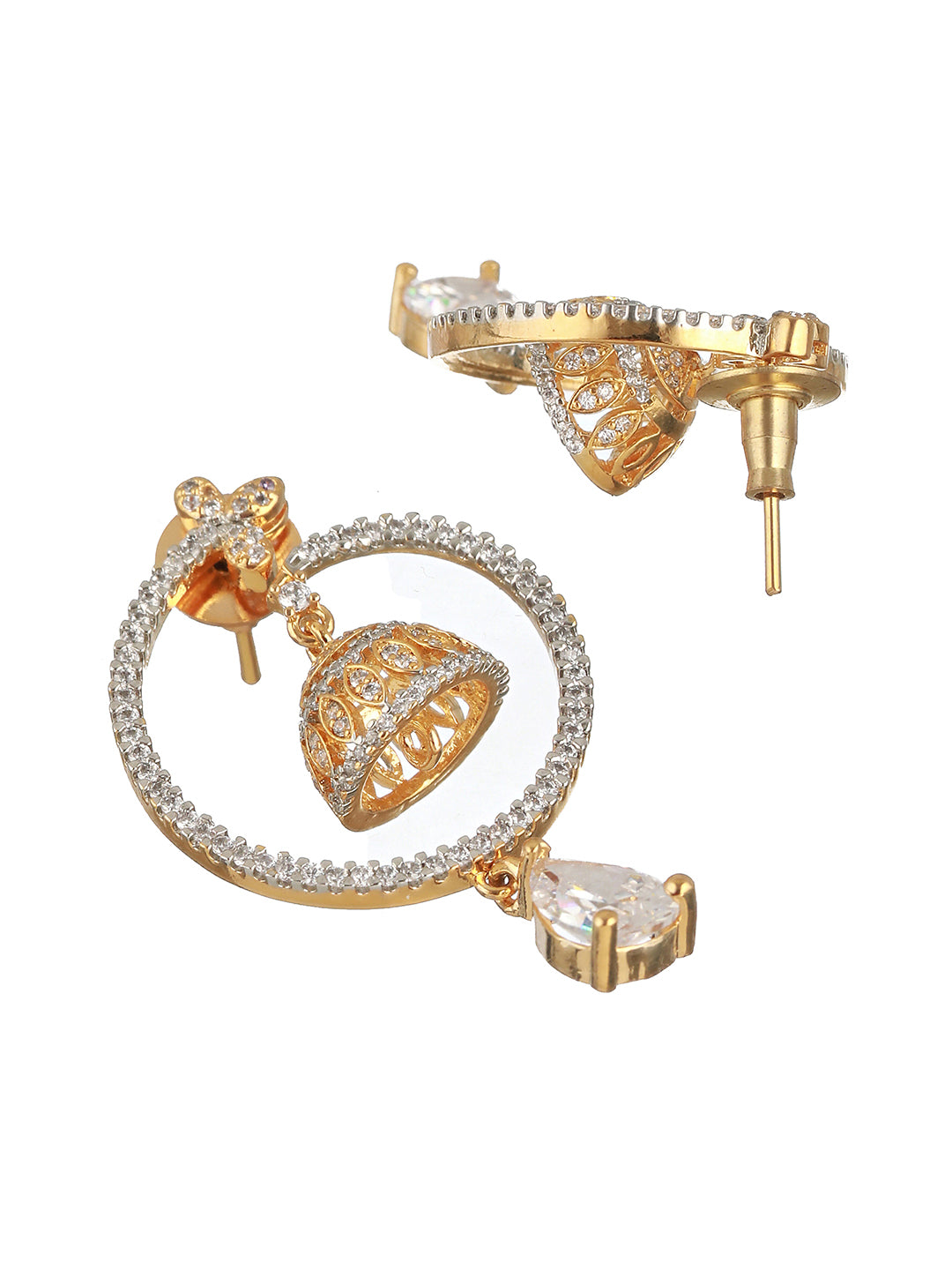 Gold Toned Zircon Studded Designer Hoop Jhumka earringsEarring