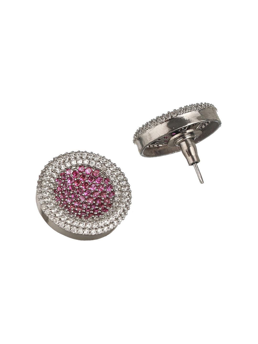 Silver Toned Pink AD Studded Minimal Designer Studds EarringsEarring