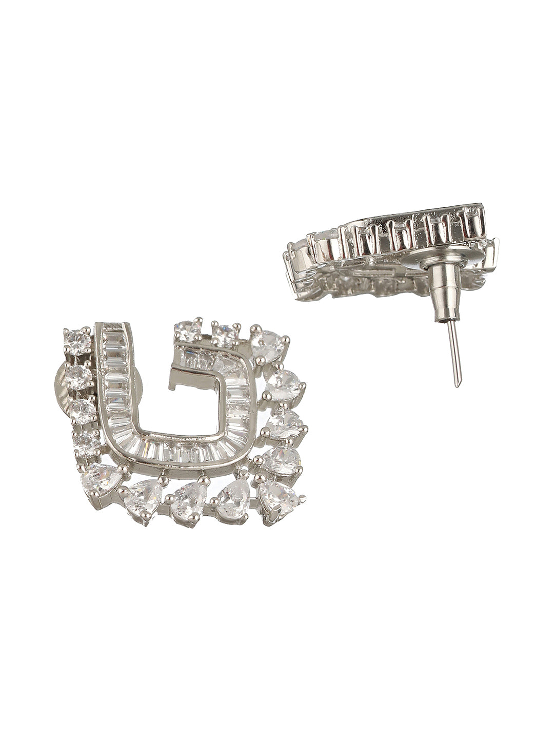 Silver Plated AD Studded Minimal Geometric Studds Earrings