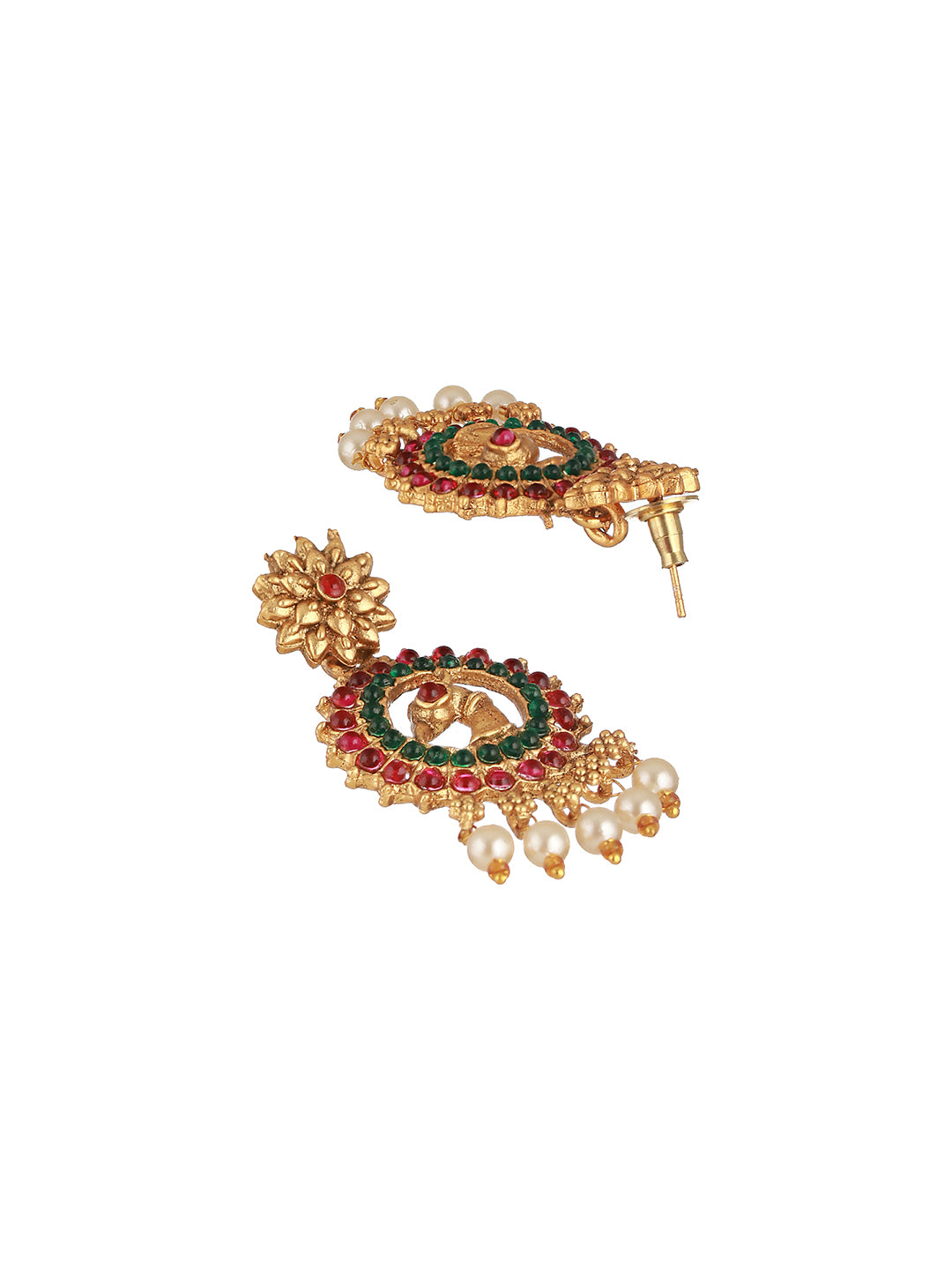 22K Gold-Plated Multi Stone-Studded Handcrafted Temple Luxury  Jewellery Set