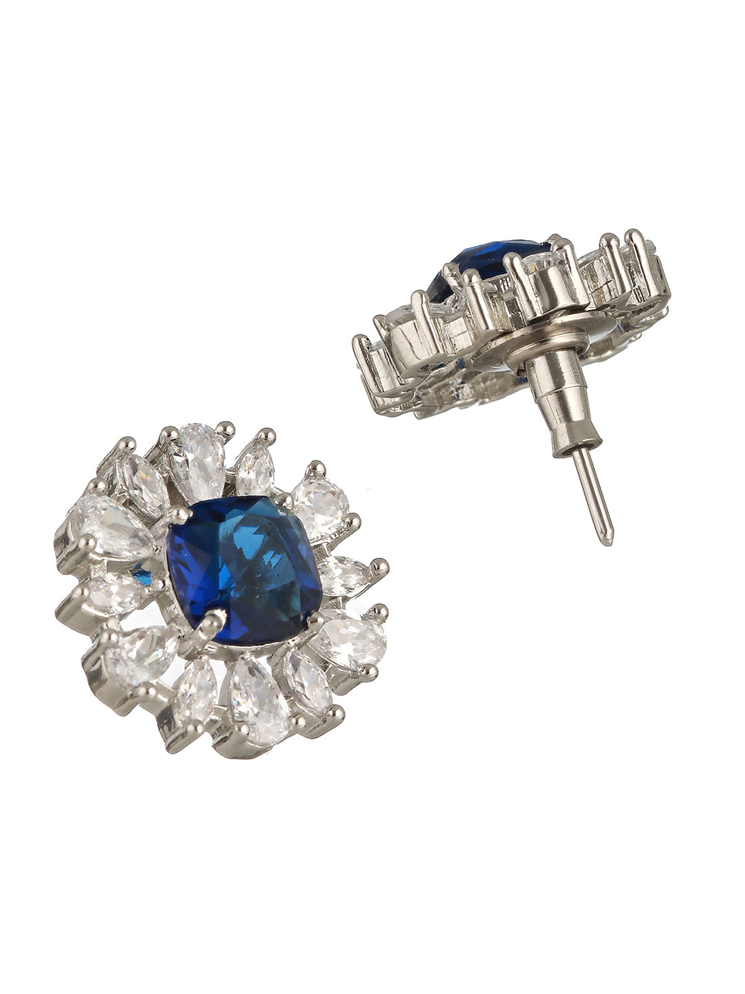 Silver plated Blue AD Studded statement  Locket  Jewellery Set