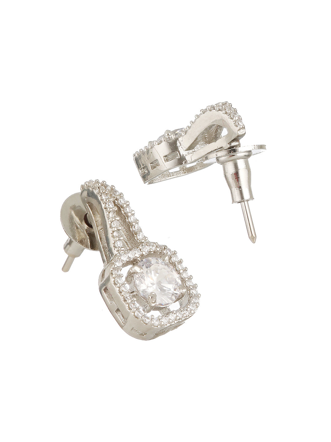 Silver Plated Solitaire AD Studded Minimal Design Locket Jewellery Set