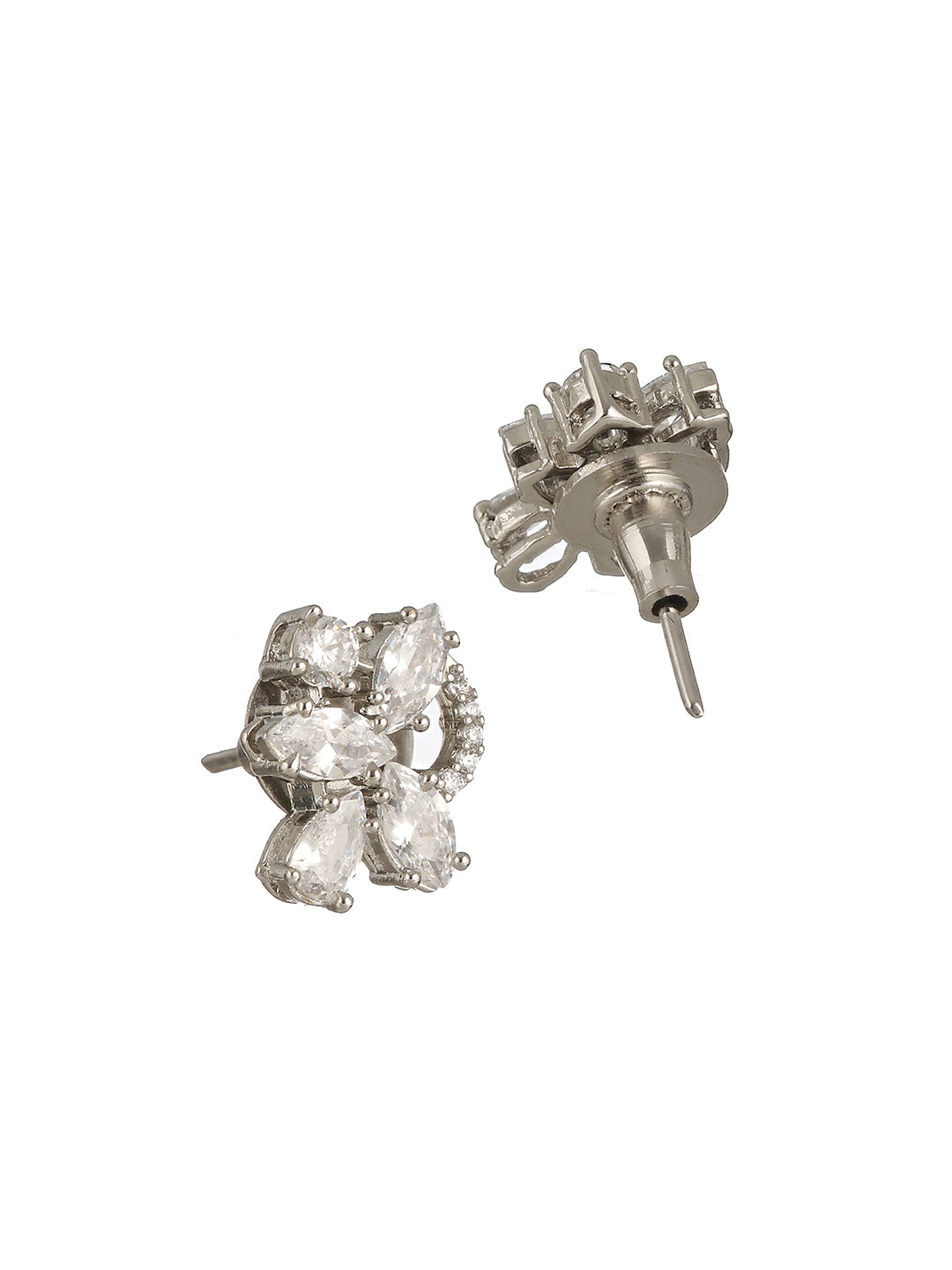 Silver Toned CZ Studded Minimal Statement Locket Jewellery Set