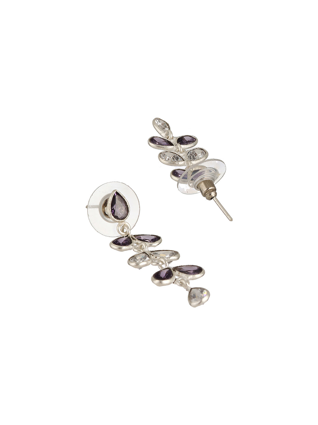 Silver Toned Amethyst Purple Minimal Necklace With Floral earrings Jewellery  Set