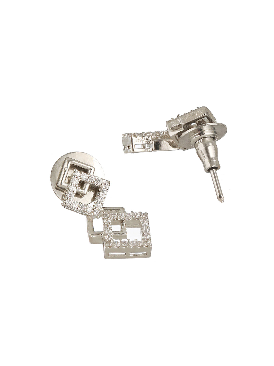 Silver Plated AD Studded Minimal Geometric Necklace Jewellery  Set