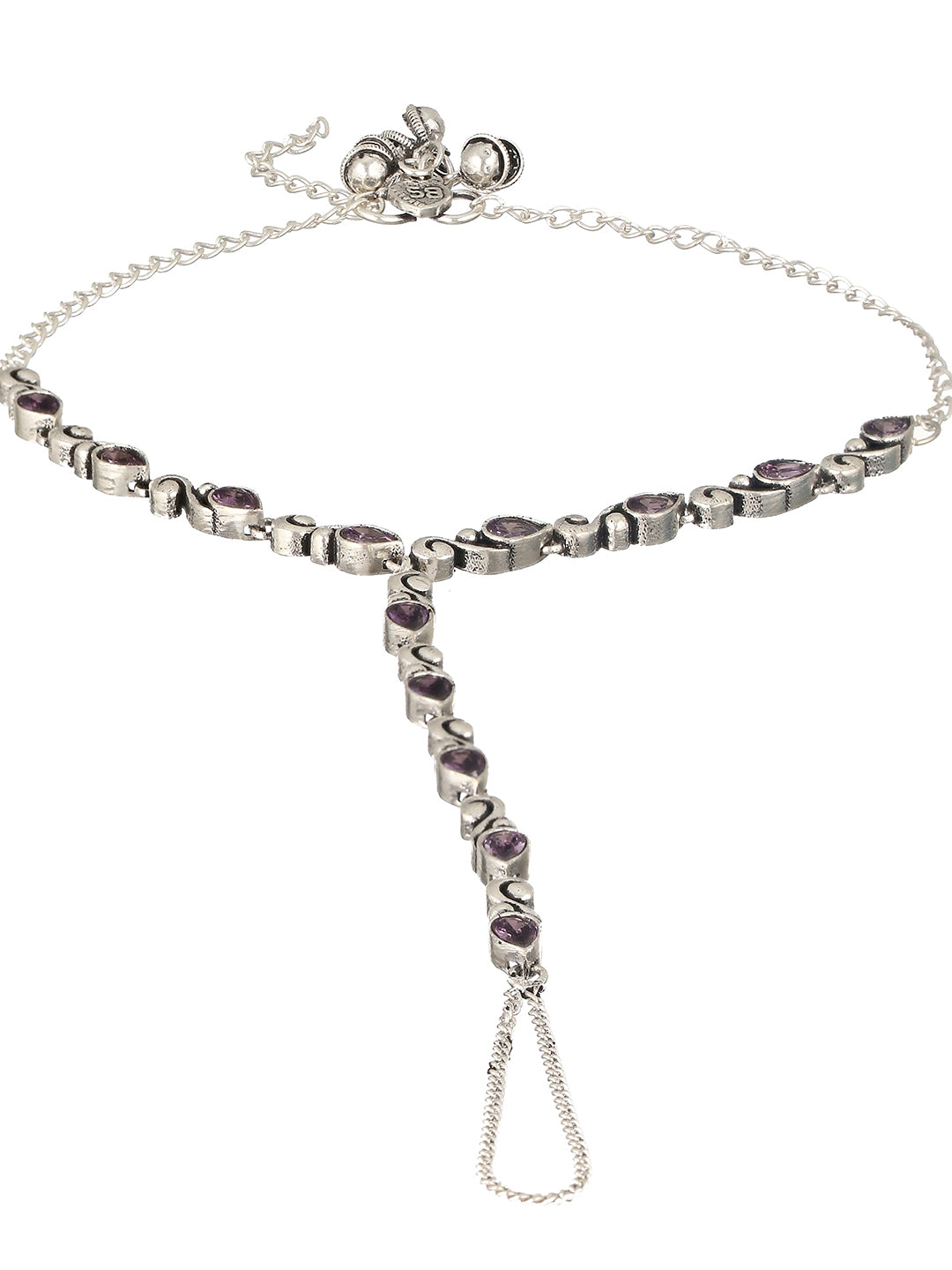 Silver Oxidised Stone Studded Foot Harnass Anklet Payel