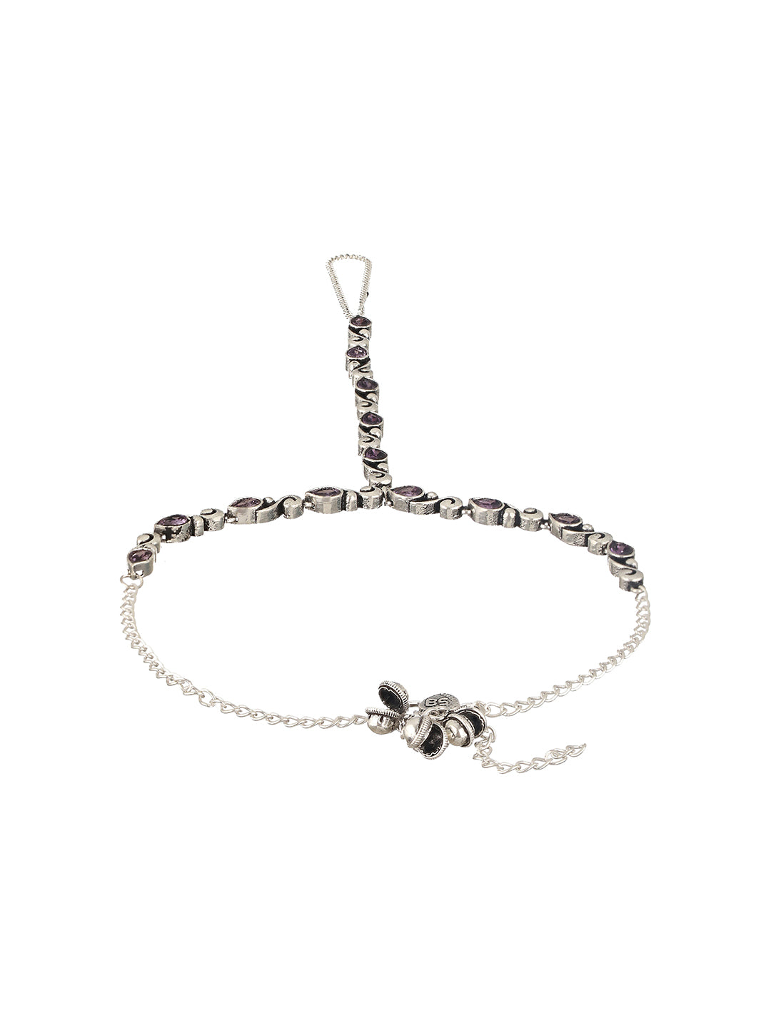 Silver Oxidised Stone Studded Foot Harnass Anklet Payel