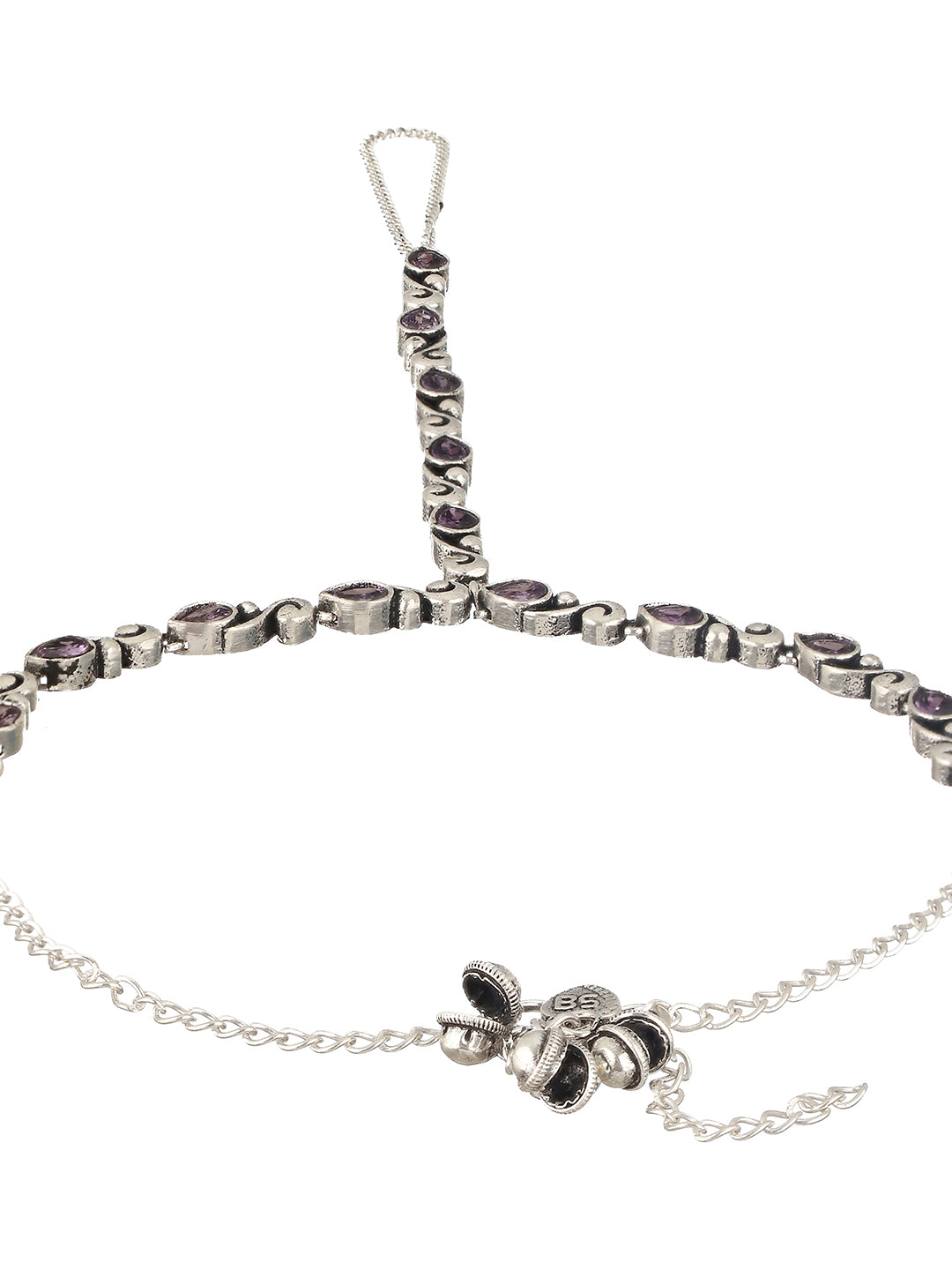 Silver Oxidised Stone Studded Foot Harnass Anklet Payel