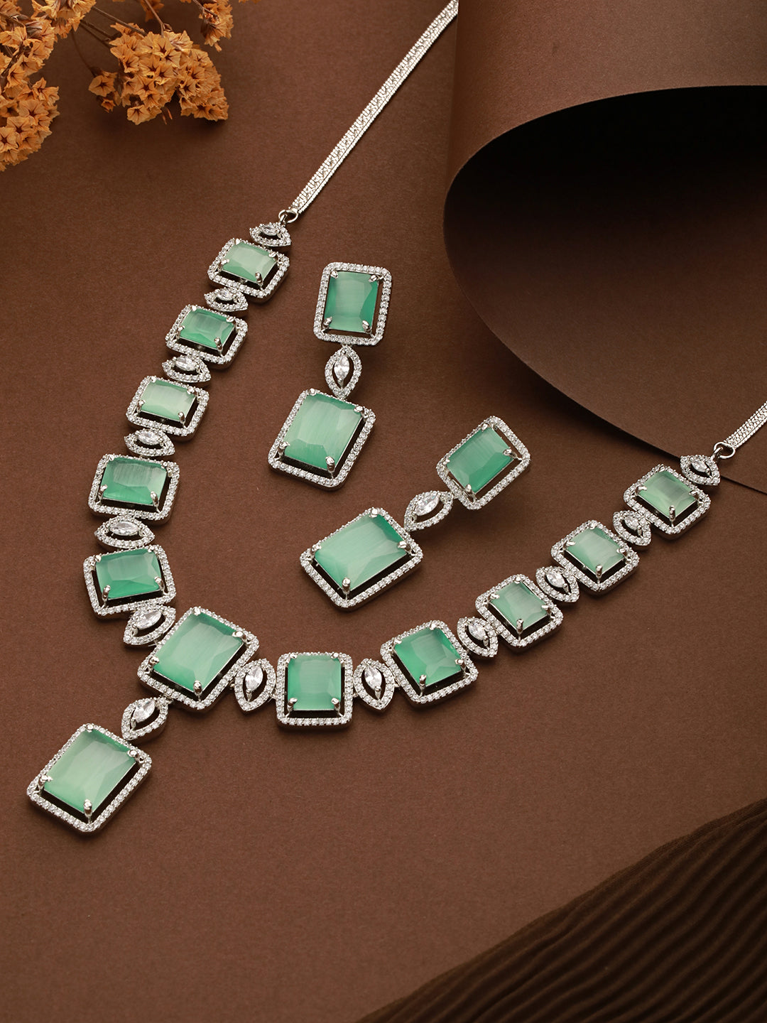 Big turquoise stuuded handcrafted necklace set earrings