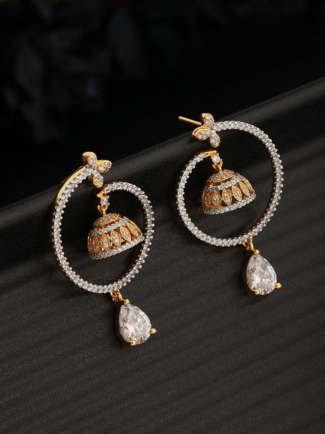 Gold Toned Zircon Studded Designer Hoop Jhumka earringsEarring