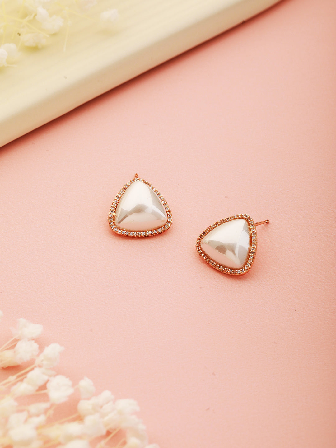 Gold Toned  Freshwater Pearl Minimal Triangular Studds earringsEarring
