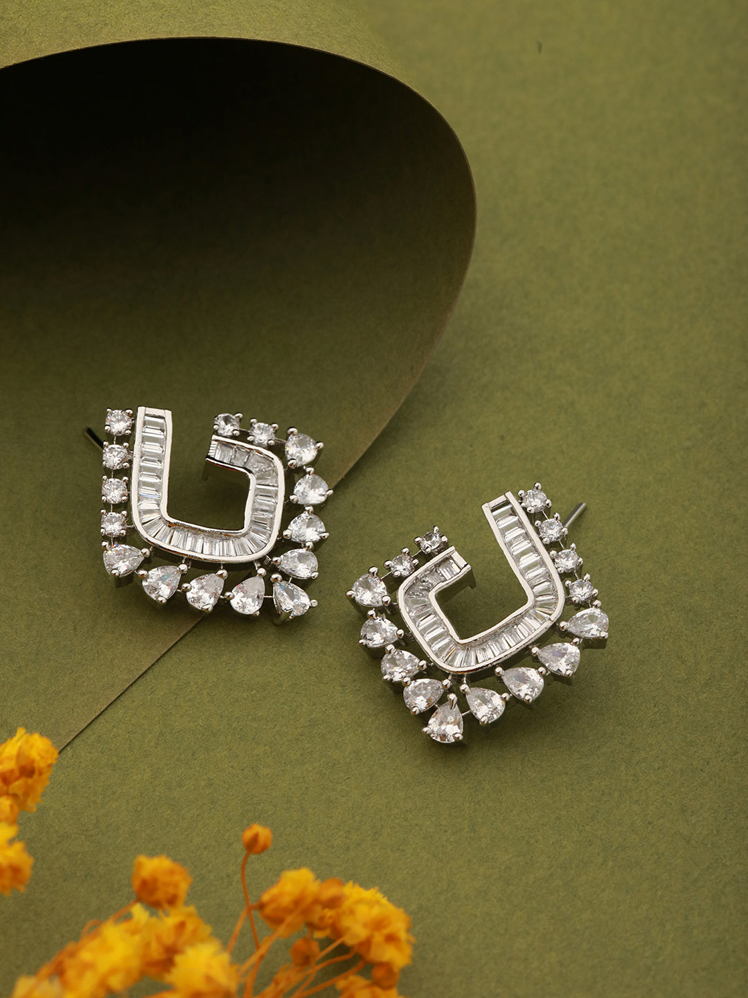 Silver Plated AD Studded Minimal Geometric Studds Earrings