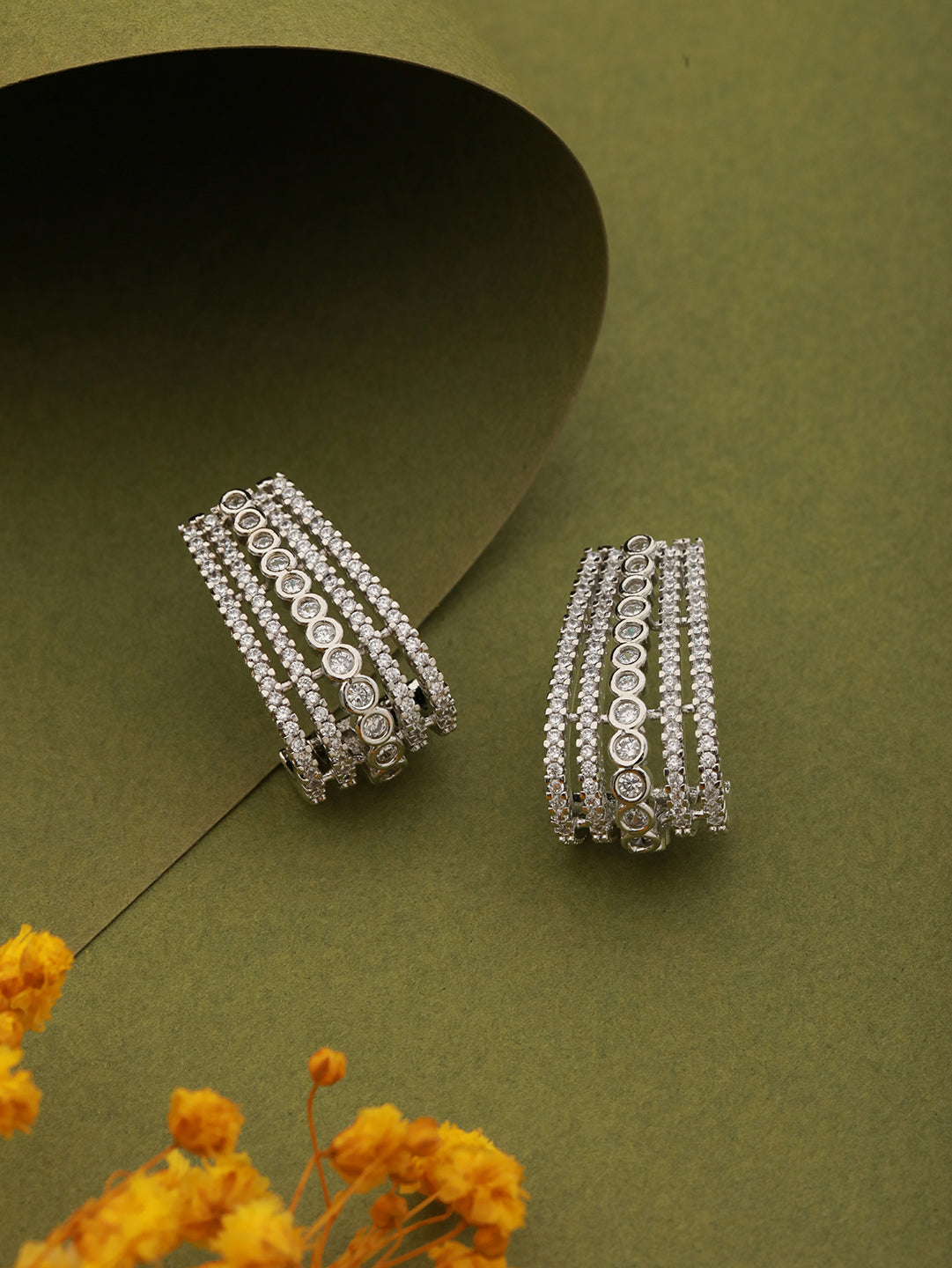 Silver Plated AD Studded Minimal Hoop Earrings