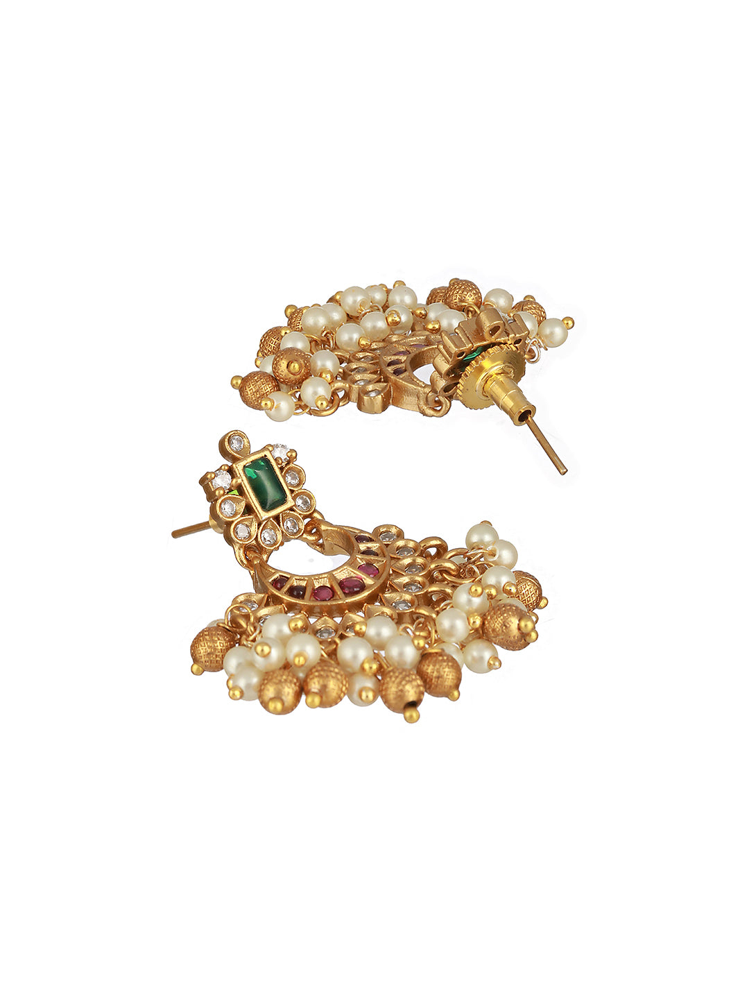 22k Gold Plated Red Kemp Chandbali Chain Necklace  Jewellery Set