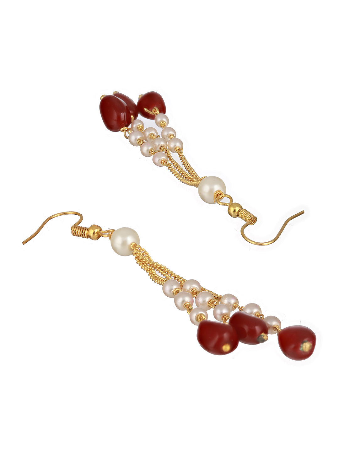 Gold Plated Red Pearl Maala Necklace Jewellery  Set