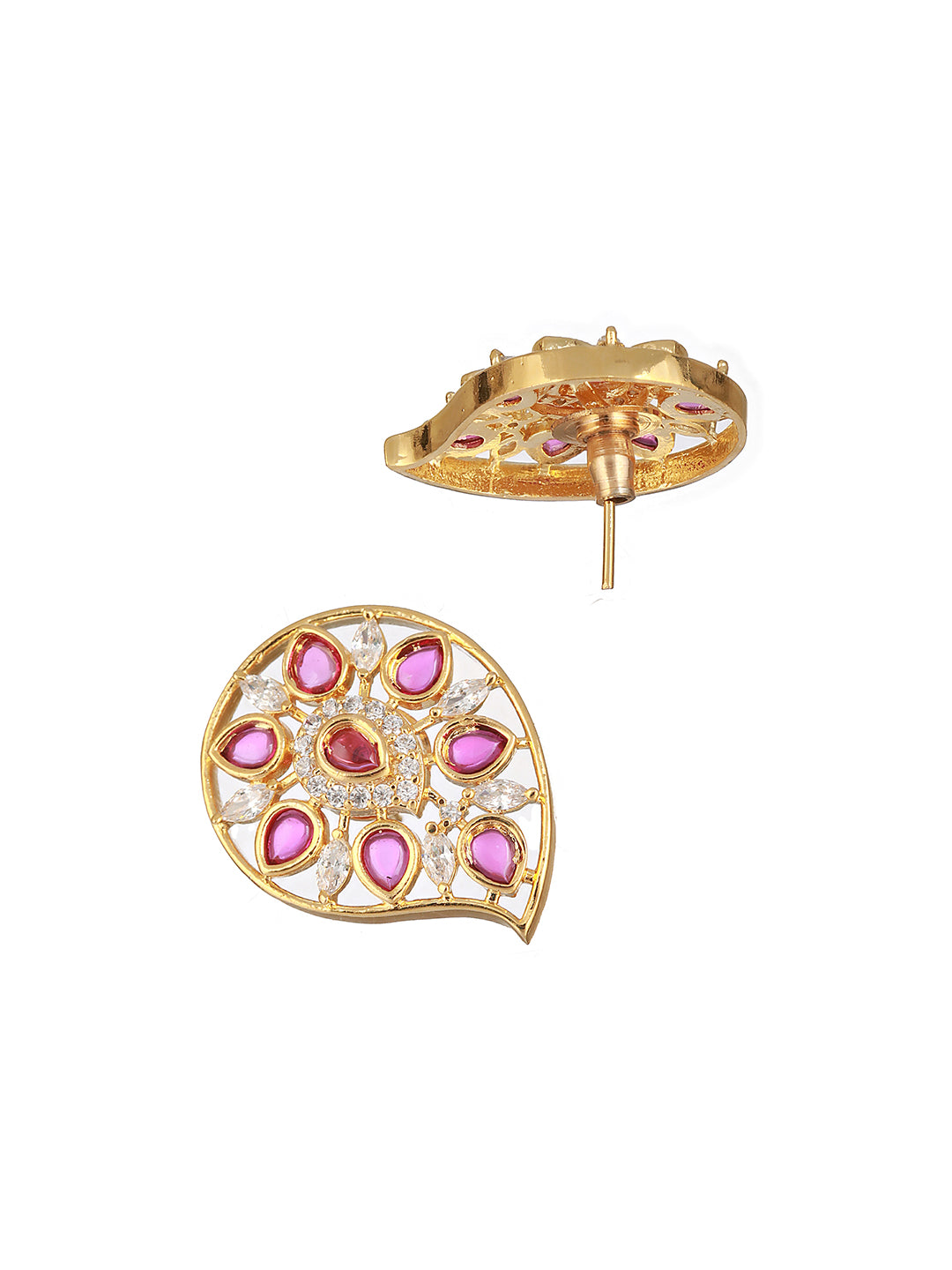 Gold Plated Red Kemp Mango  Minimal Studds Earrings