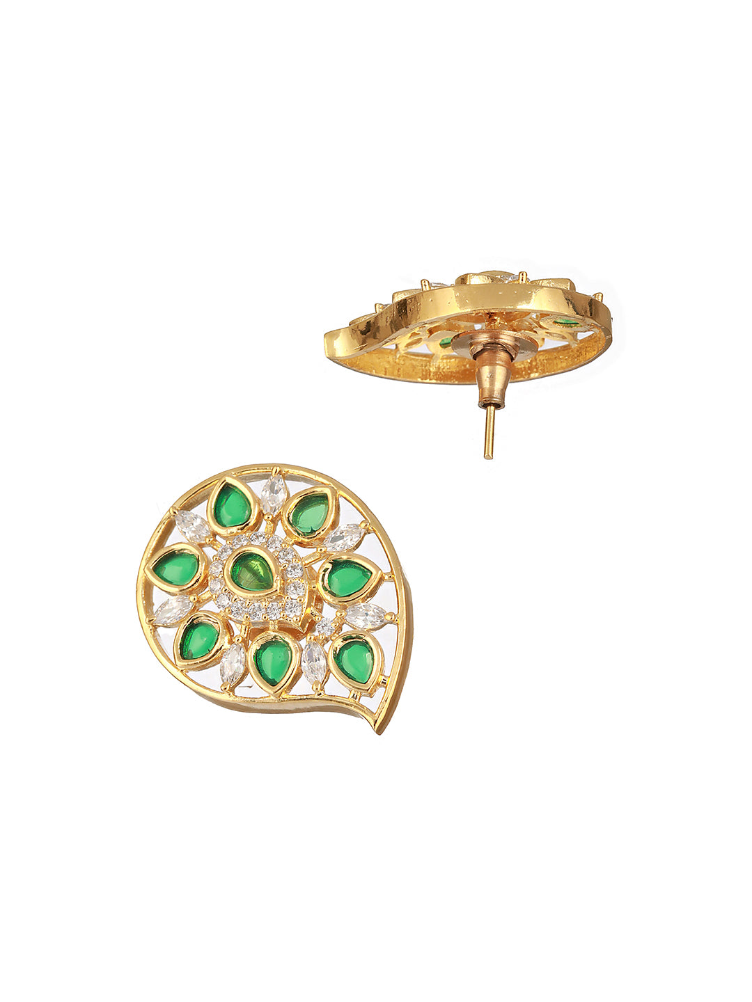 Gold Plated Green Kemp Mango Minimal Studds Earrings