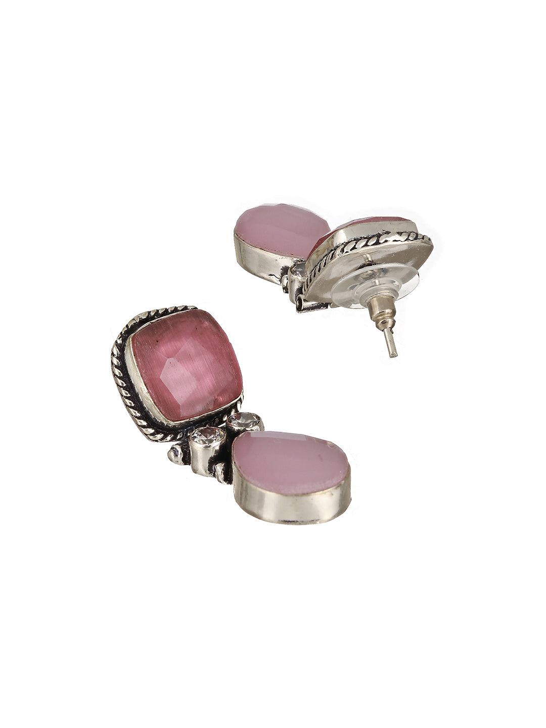 Silver Plated Pink Stone Statement Minimal Drop Earring