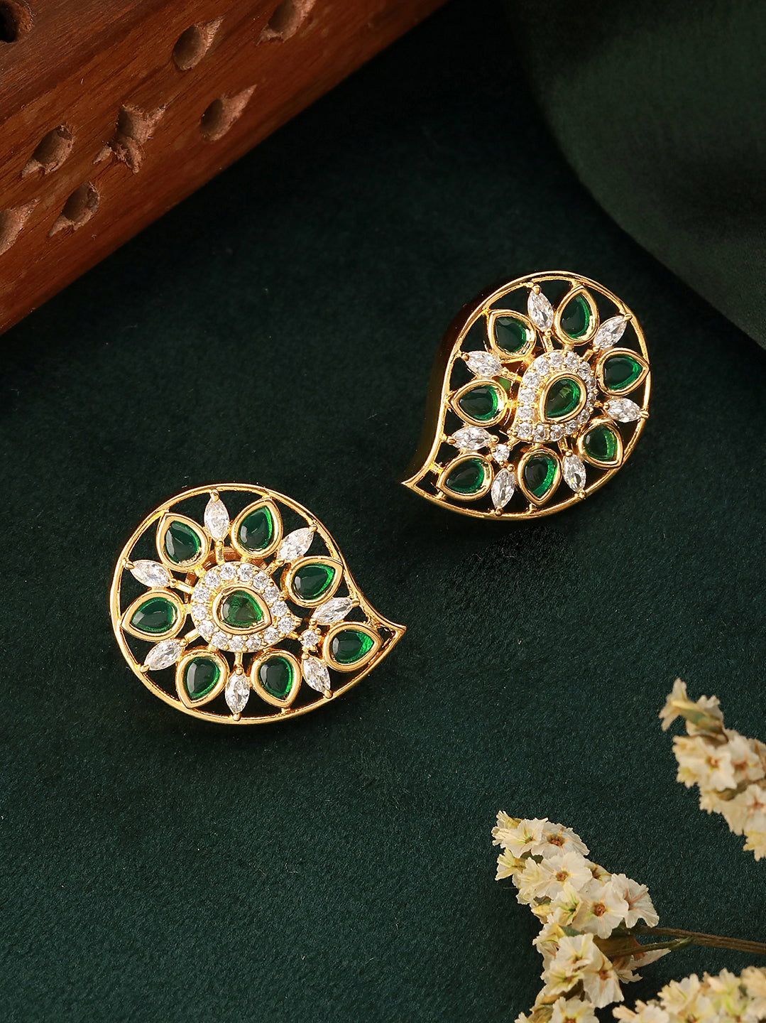 Gold Plated Green Kemp Mango Minimal Studds Earrings