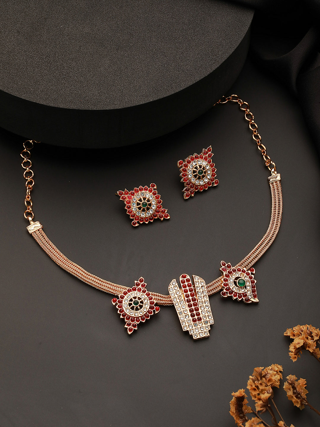 Gold Plated Lord Tirupati Balaji Symbol Chain Jewellery  Set