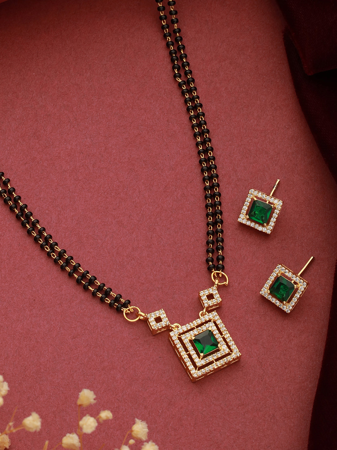 Gold Polish Green Zircon Minimal Officewear Mangalsutra Jewellery Set