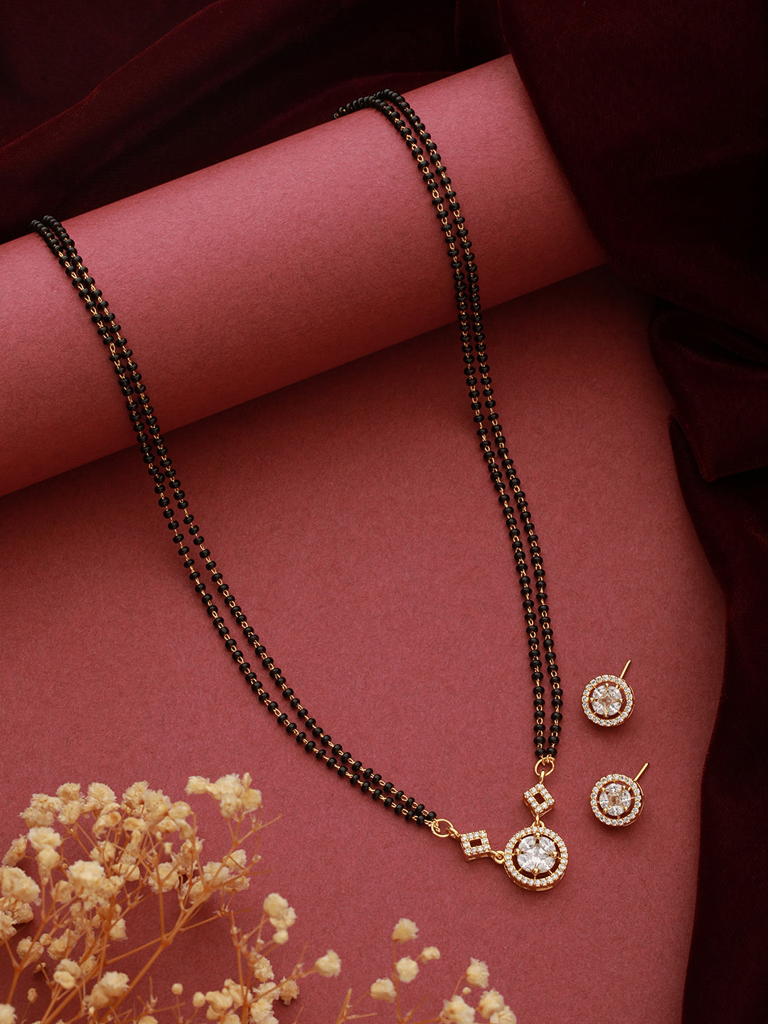 Gold Toned  Solitaire AD  Minimal Mangalsutra Jewellery Set