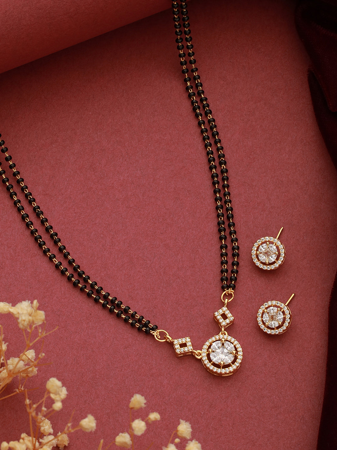 Gold Toned  Solitaire AD  Minimal Mangalsutra Jewellery Set