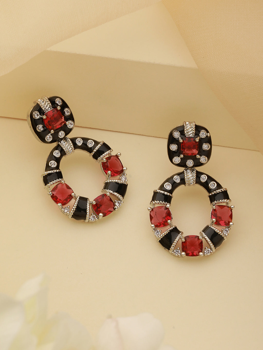 Black & Red AD Studded Designer Minimal Hoop Earring