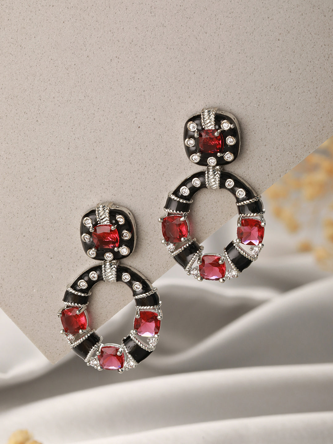 Black & Red AD Studded Designer Minimal Hoop Earring
