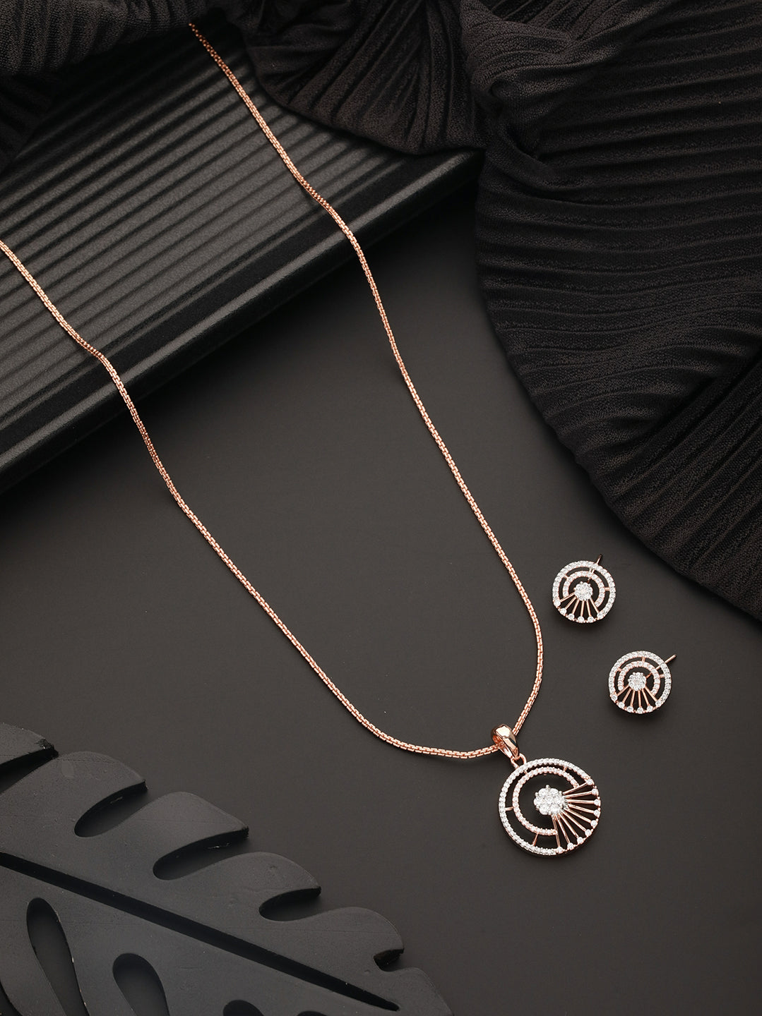 Rose Plated AD Studded Minimal Officewear Locket Jewellery Set