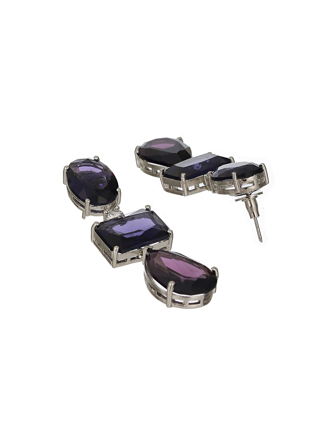 Silver Toned Blue  Amethyst   Doublet Studded Luxe Designer Necklace Jewellery  Set